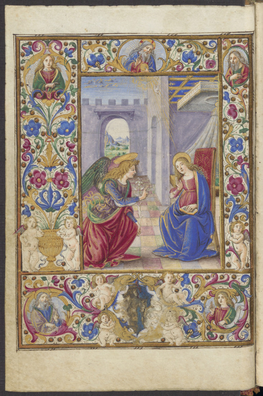 Full page illustration of the Annunciation