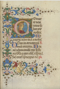 Historiated initial with bust of a saint, Compline